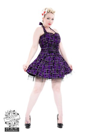 Kiara Purple Flocked Tartan Dress